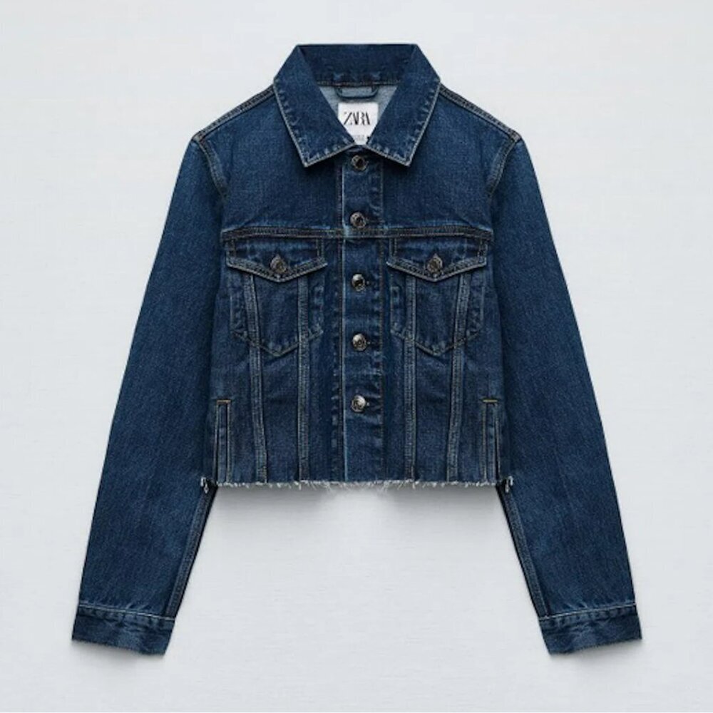 Nwt New Zara Cropped Denim Jacket Size S